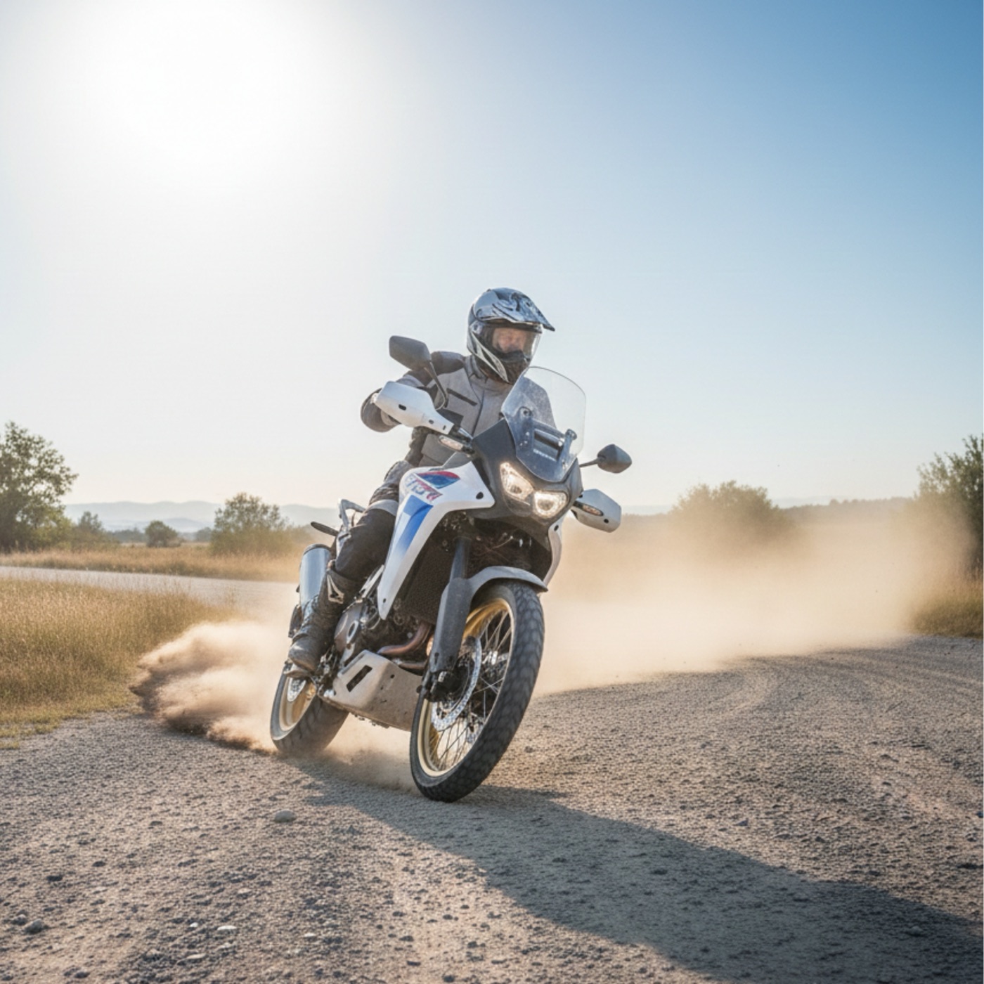 Honda Transalp 750 en pista de tierra